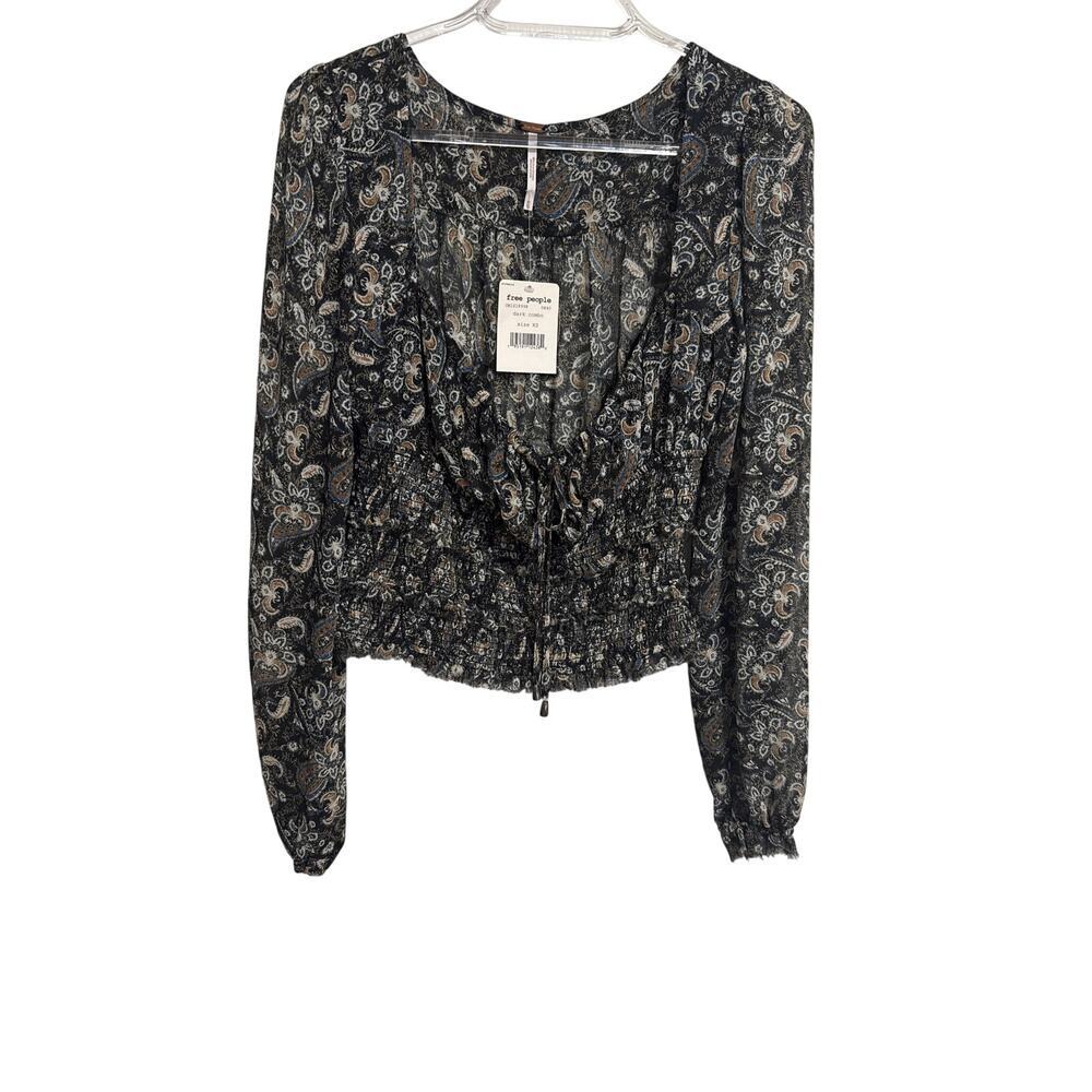 Free People NWT Lolita Peasant Blouse Top Floral Combo Size XS0 - Picture 2 of 9